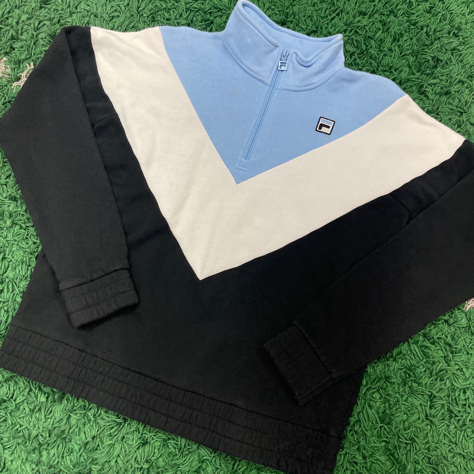 Fila × Vintage Fila Women's 1/4 Zip Pullover Sweatshirt Sweater Blue Black Size M / US 6-8 / IT 42-44 - 2 Thumbnail