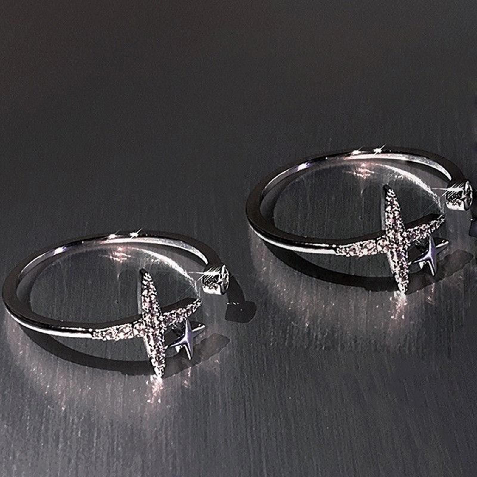Jewelry Silver Rhinestones STAR Ring Size ONE SIZE - 4 Thumbnail