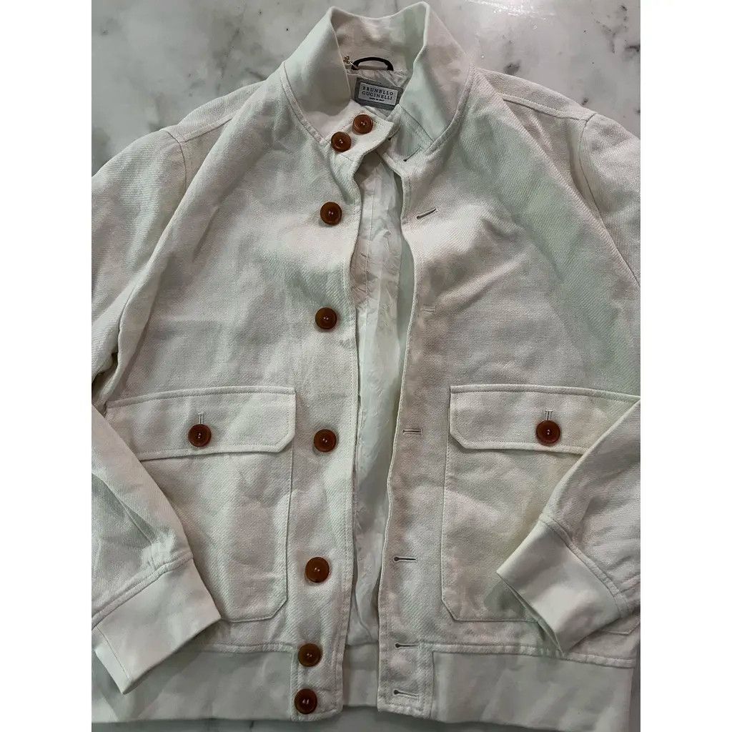 Brunello Cucinelli Brunello Cucinelli Ivory Bomber Jacket Linen Blend IT50 Size US M / EU 48-50 / 2 - 1 Thumbnail