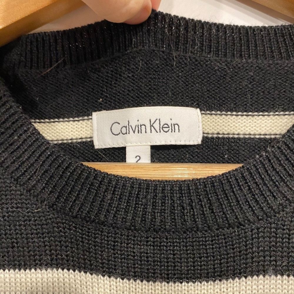 Calvin Klein Calvin Klein Black and White Striped Merino Wool Blend Sweat Size S / US 4 / IT 40 - 2 Thumbnail