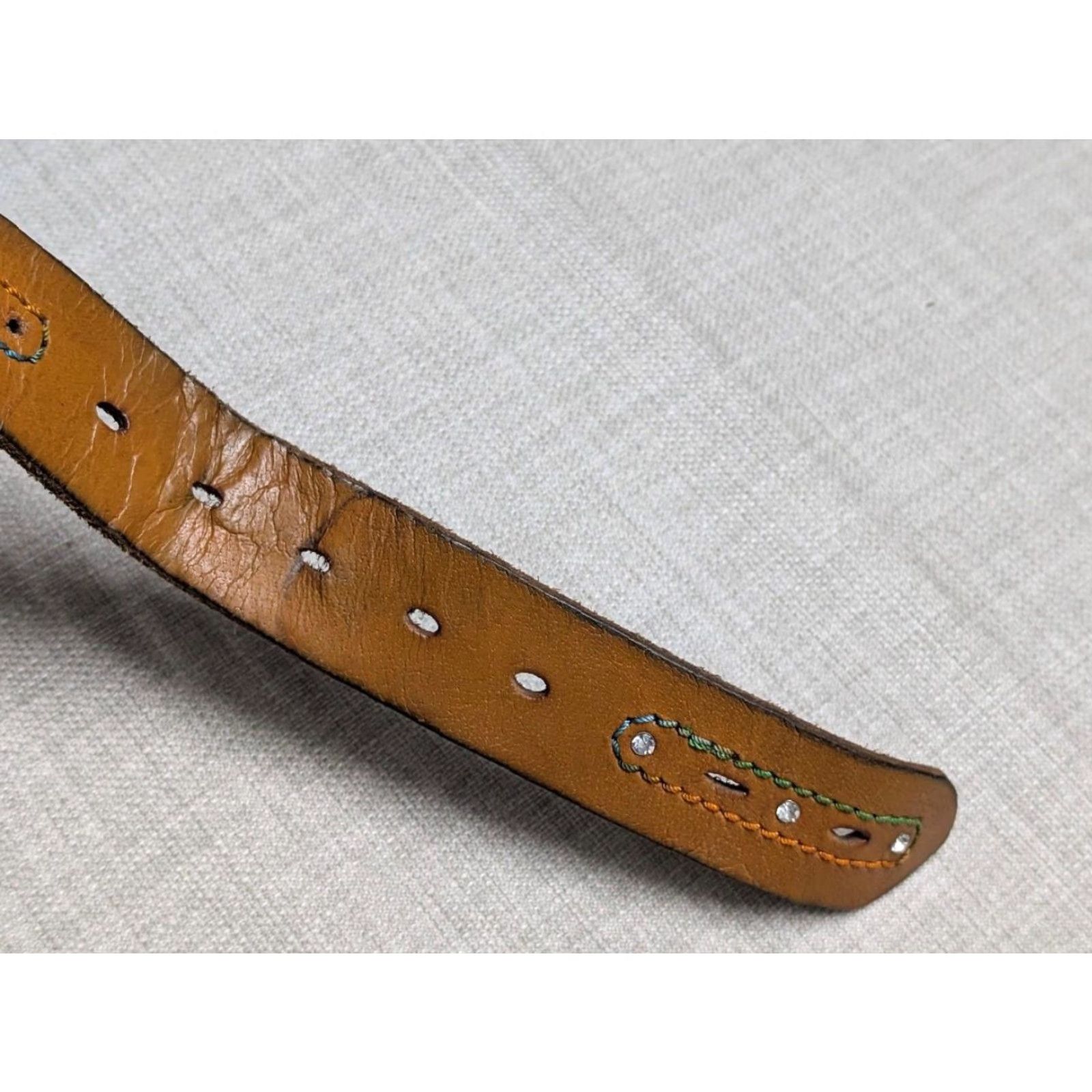 Vintage VINTAGE western belt belt 36 brown COWHIDE leather STITCHED studded RODEO Size 36 - 7 Thumbnail