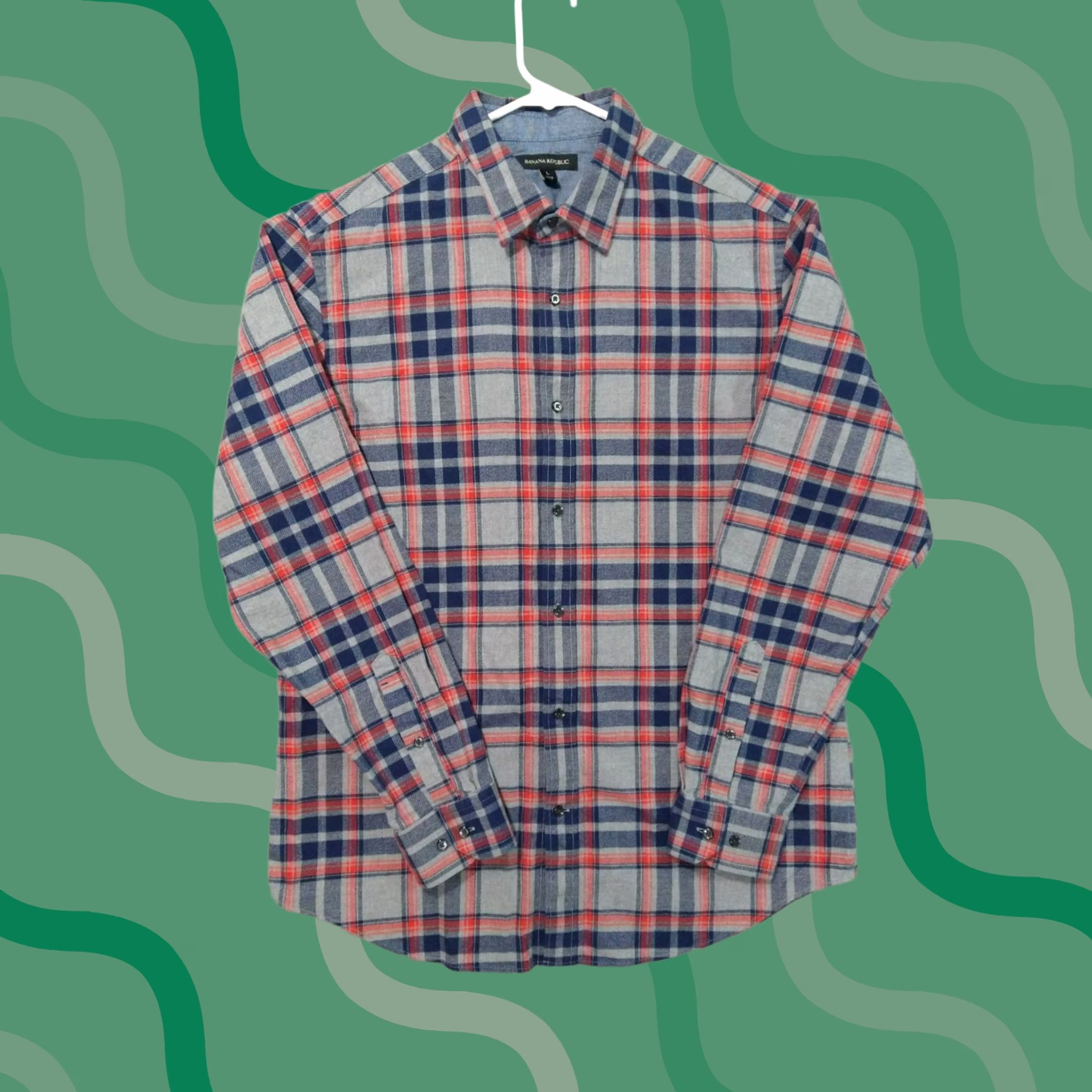 Banana Republic Banana Republic Shirt Mens L Gray Blue Plaid Flannel Long Sleeve Button Up Shirt Size US L / EU 52-54 / 3 - 1 Thumbnail