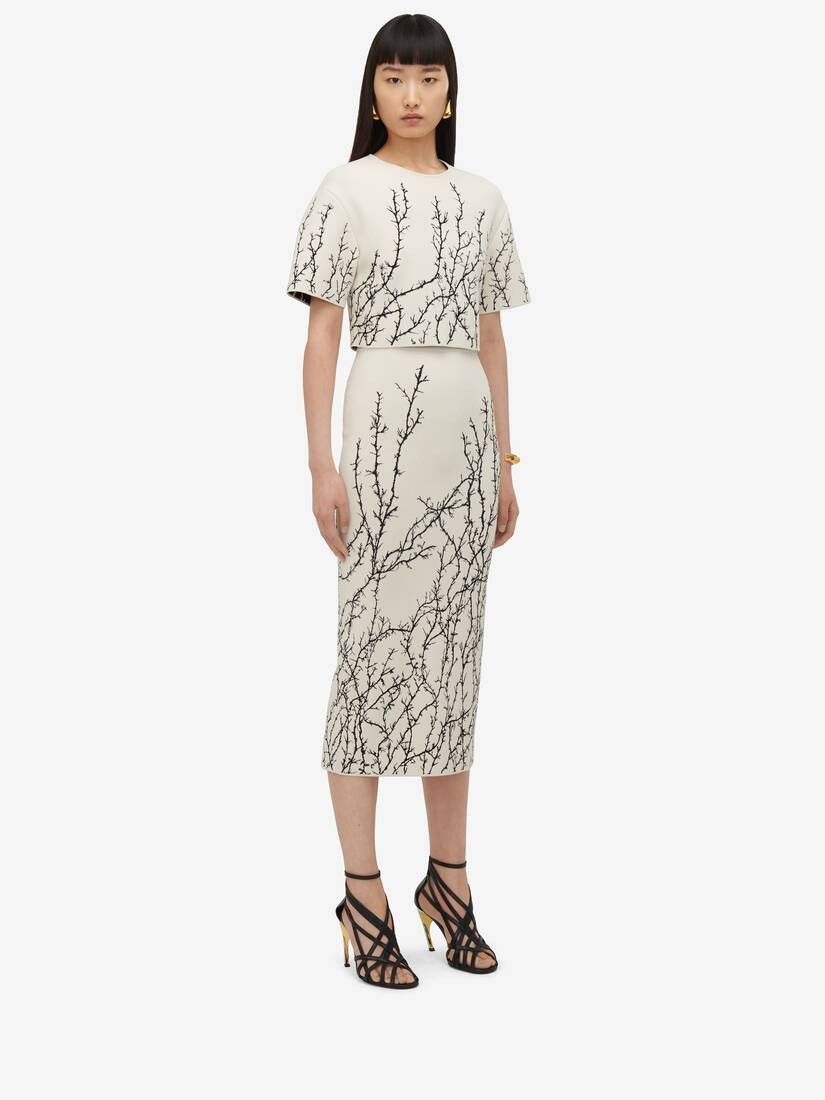 Alexander McQueen o1srvl11e0326 Thorn Branches Crop Top in Ivory/Black Size M / US 6-8 / IT 42-44 - 4 Thumbnail