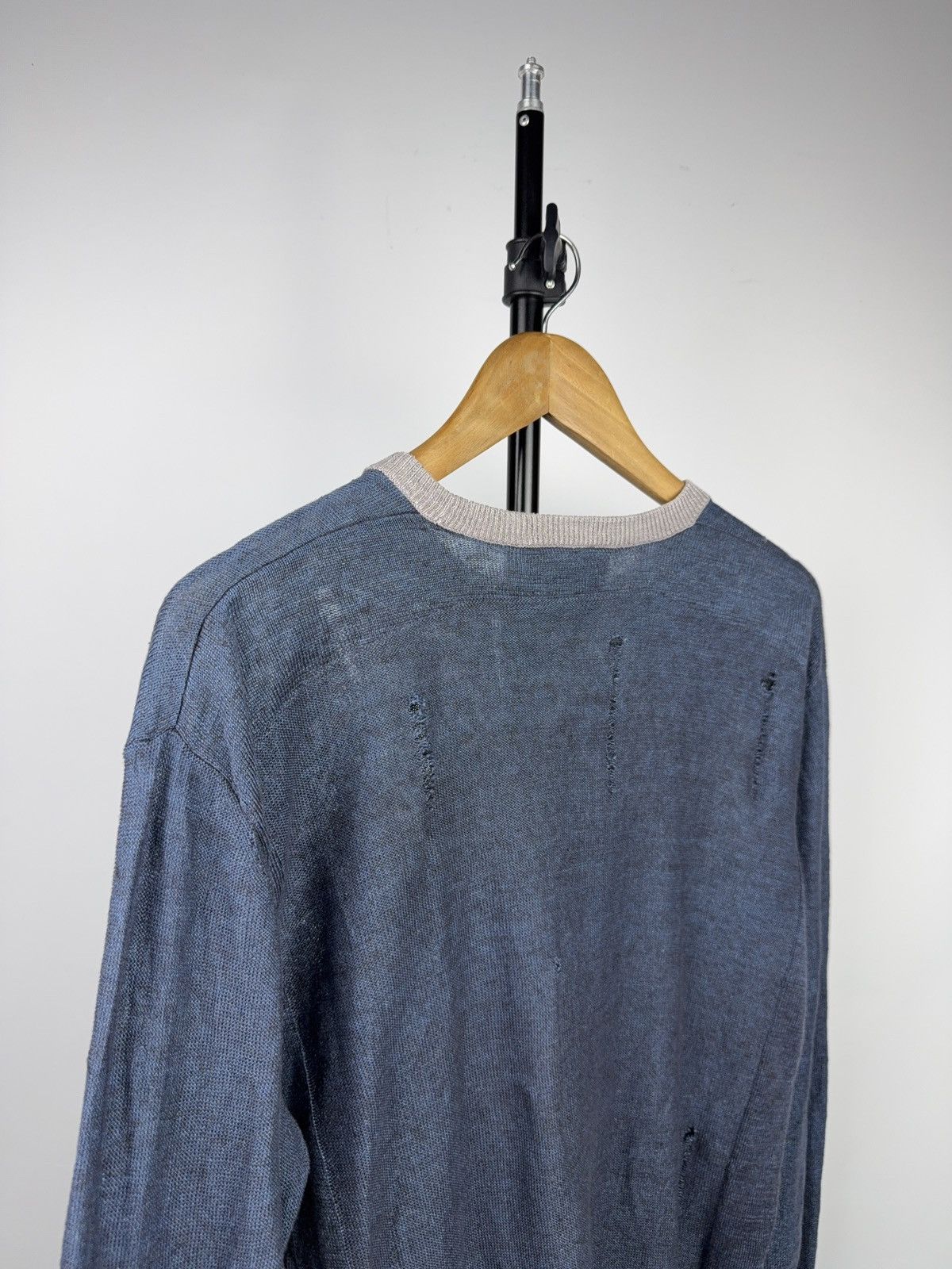 Armani Luxury 00s Armani Jeans Distressed Knit Sweater Faded Blue Size US M / EU 48-50 / 2 - 18 Thumbnail