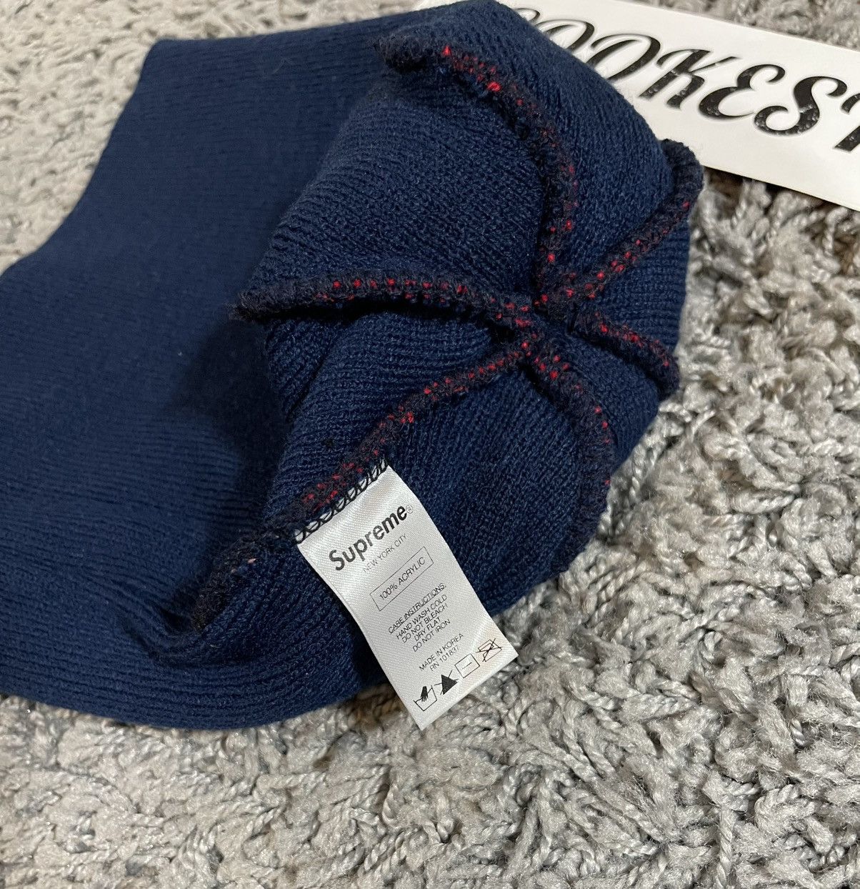 Supreme 2014FW Supreme Snow Pom Bobble Beanie Hat Navy Red Size ONE SIZE - 4 Thumbnail