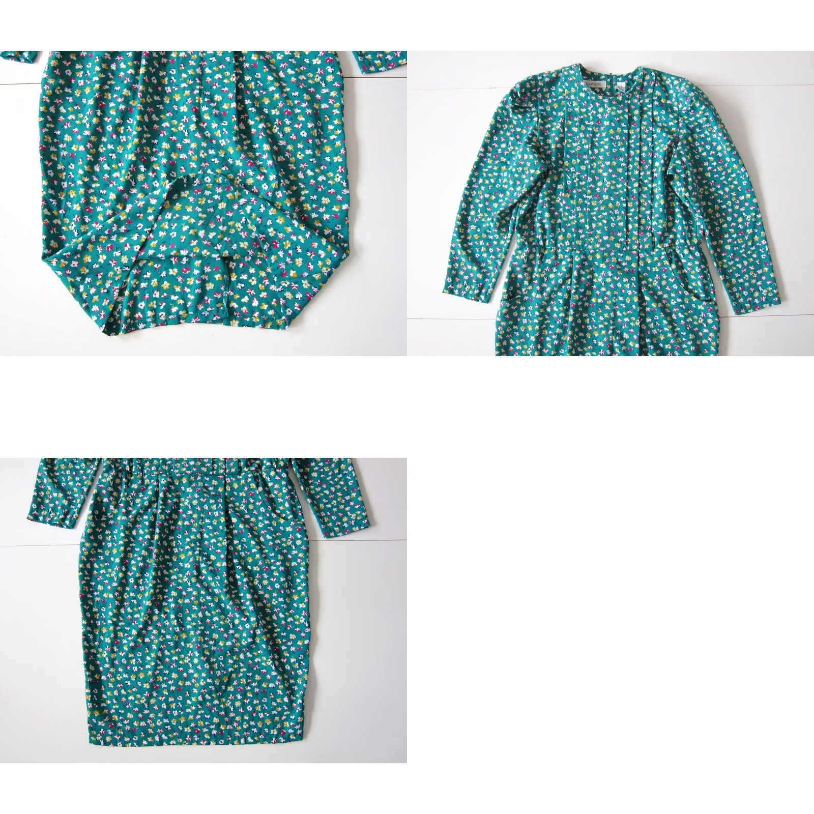 Vintage VINTAGE MS Chaus Dress Green Pink Floral Pocket Empire Waist Long Sleeve 12 Size XL / US 12-14 / IT 48-50 - 8 Thumbnail