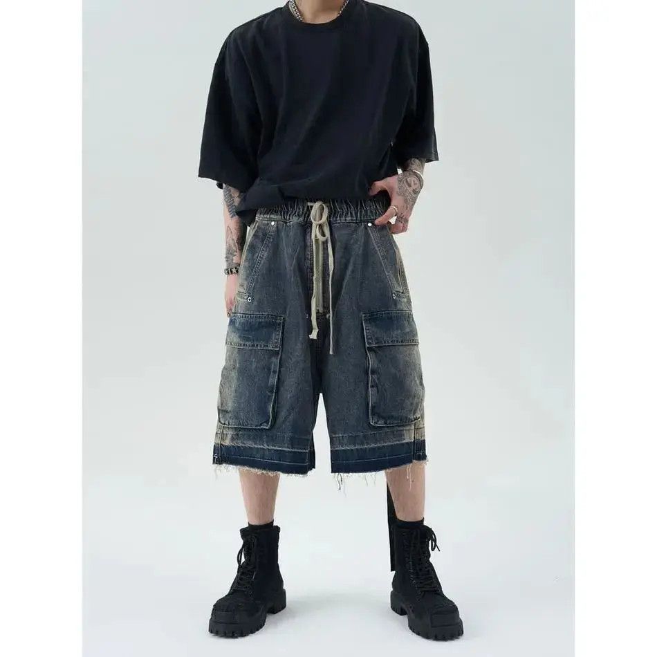Japanese Brand Retro fringed multi pocket denim shorts Size US 32 / EU 48 - 5 Thumbnail