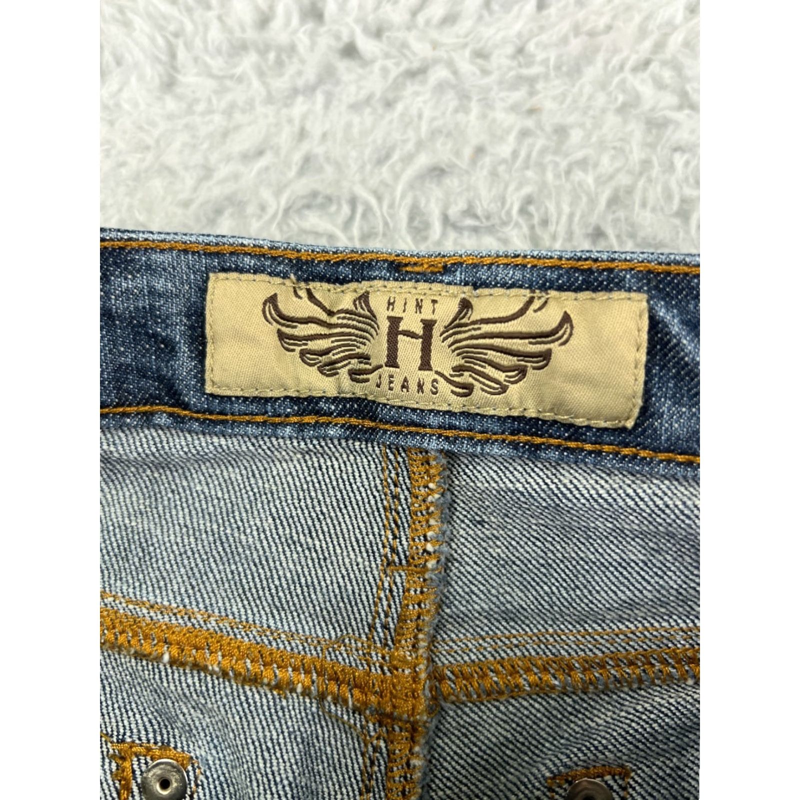 Vintage Hint Pants Womens Jeans Flared Low Rise Blue Denim Cotton Blend 3 5-Pocket Design Embroidered Distressed Stretch Casual Size 26" / US 2 / IT 38 - 4 Thumbnail