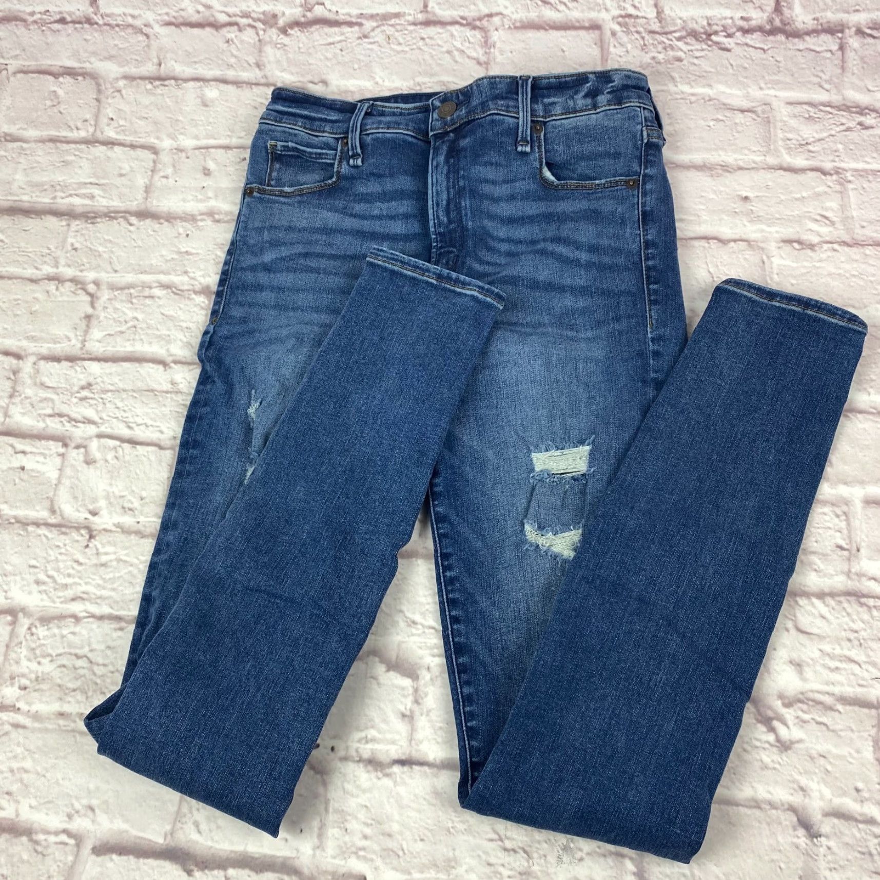 Abercrombie & Fitch Abercrombie & Fitch Simone High Rise Super Skinny Jeans Distressed Blue 27 Long Size 27" / US 4 / IT 40 - 2 Thumbnail