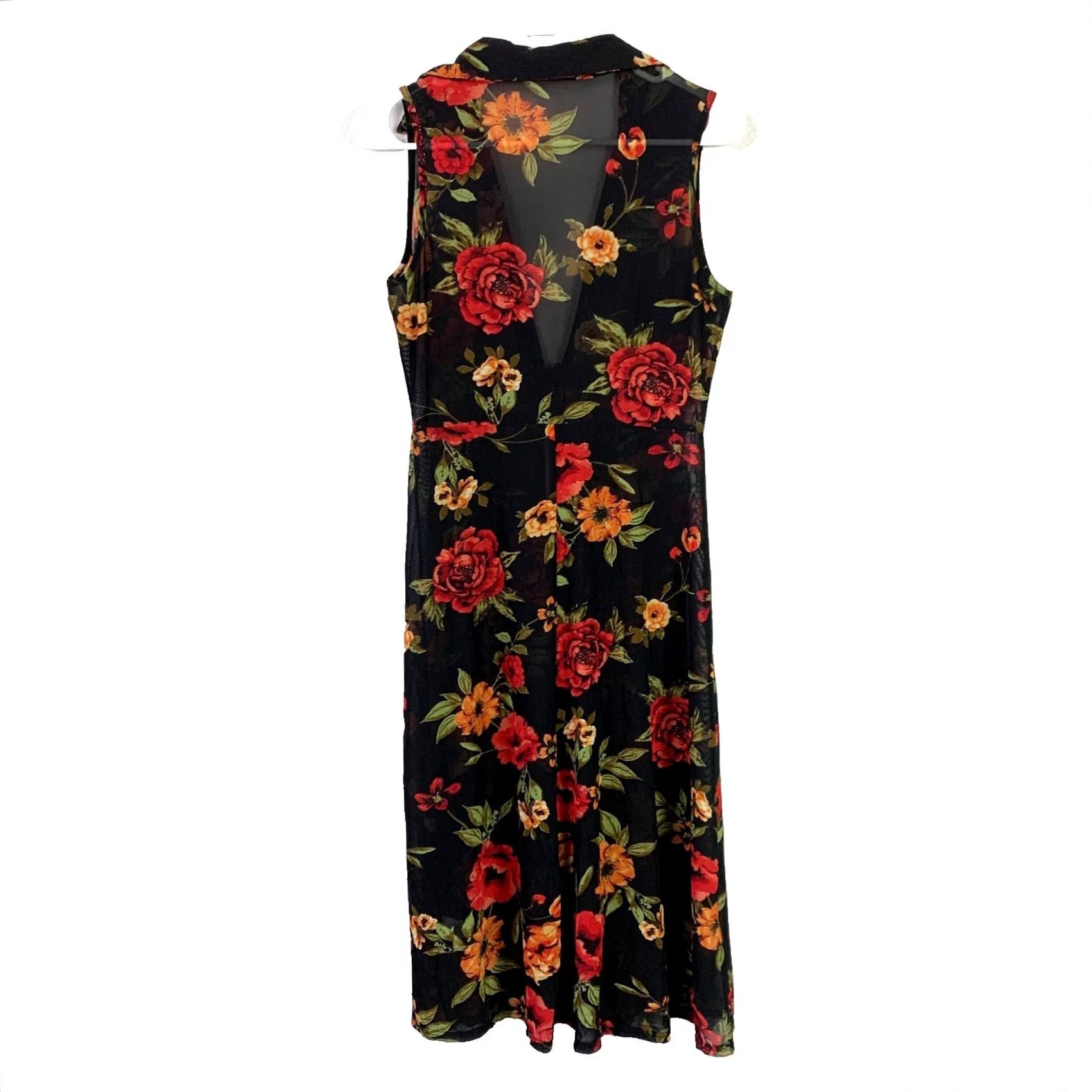 Vintage Ember Fairy Grunge Romantic Black Red Floral Sleeveless Dress Small Women Casual Party Size S / US 4 / IT 40 - 6 Thumbnail