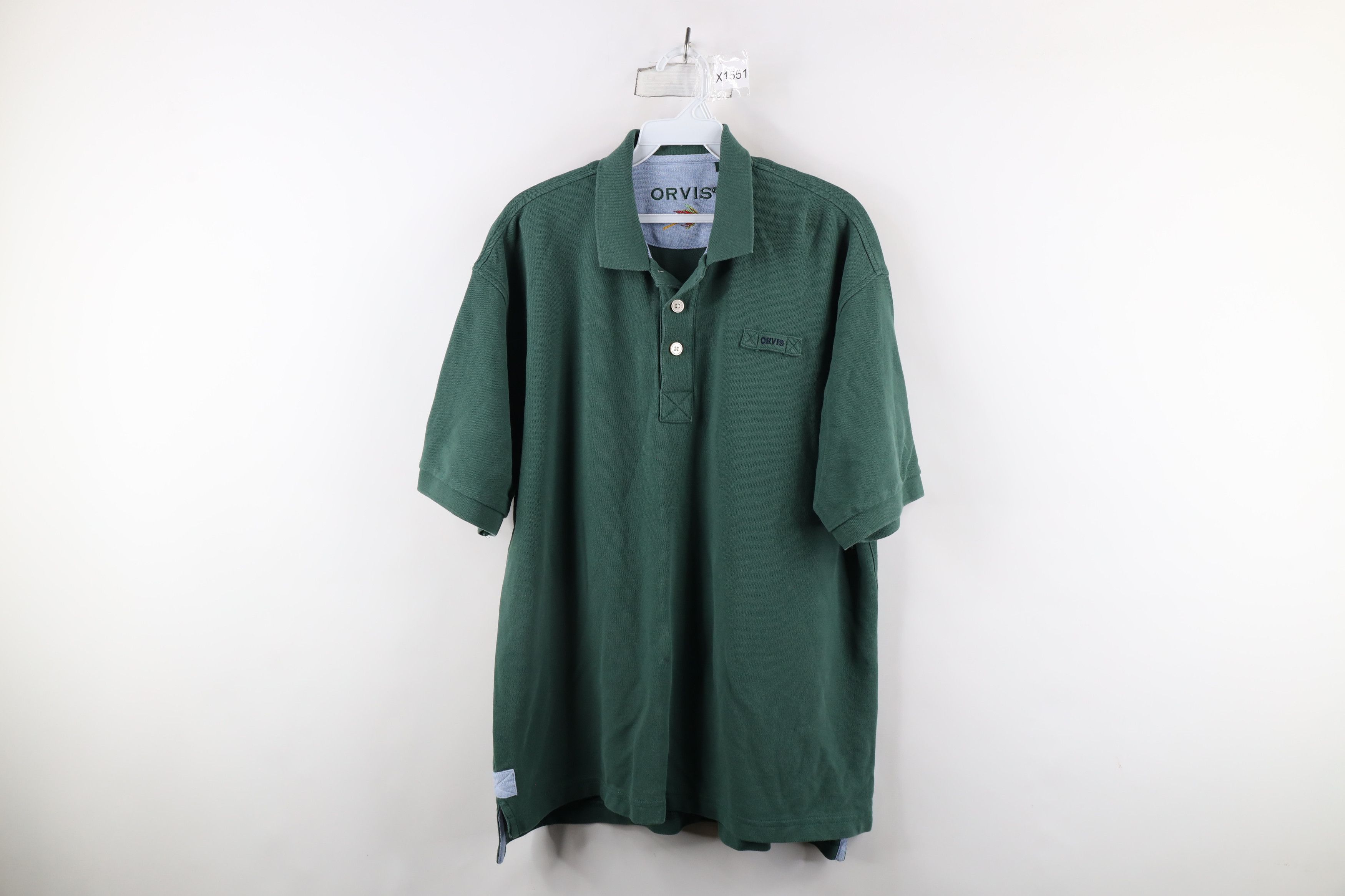 Orvis × Vintage Vintage Orvis Heavyweight Collared Polo Shirt Green Cotton Size US L / EU 52-54 / 3 - 1 Thumbnail