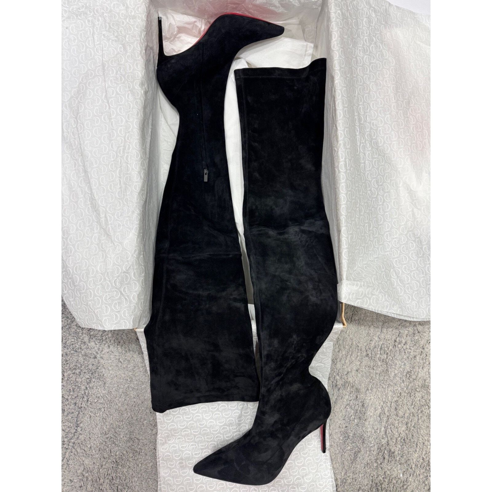 Christian Louboutin Christian Louboutin Kate Botta Alta 85 Black Suede OTK Knee Size US 8.5 / IT 38.5 - 4 Thumbnail