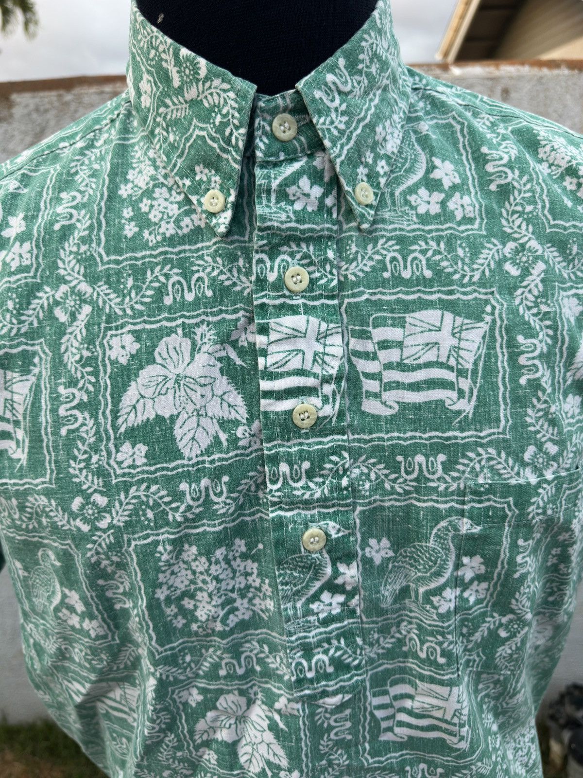 Reyn Spooner Reyn Spooner Hawaiian Print Green 3/4 Button Men's M Size US M / EU 48-50 / 2 - 3 Thumbnail