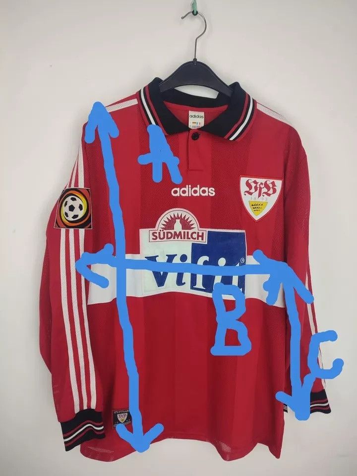Adidas VfB Stuttgart 1996/97 away FOOTBALL Kit SHIRT JERSEY #3 Size US L / EU 52-54 / 3 - 6 Thumbnail