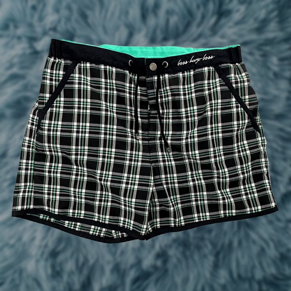 Hugo Boss HUGO BOSS Trunks Adult Large Black Plaid Catshark Swim Board Lined Mens Size US 33 - 1 Thumbnail