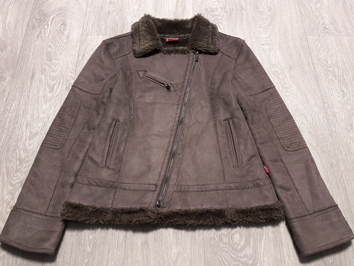 Levi's BigLogo Embroidery Faux Fur Shearling Coat Asymmetric Jacket Size S / US 4 / IT 40 - 6 Thumbnail