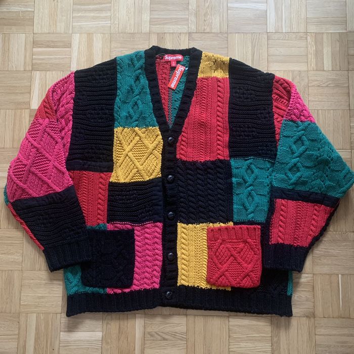 鉄道運行管理 Supreme Patchwork Cable Knit Cardigan L - トップス