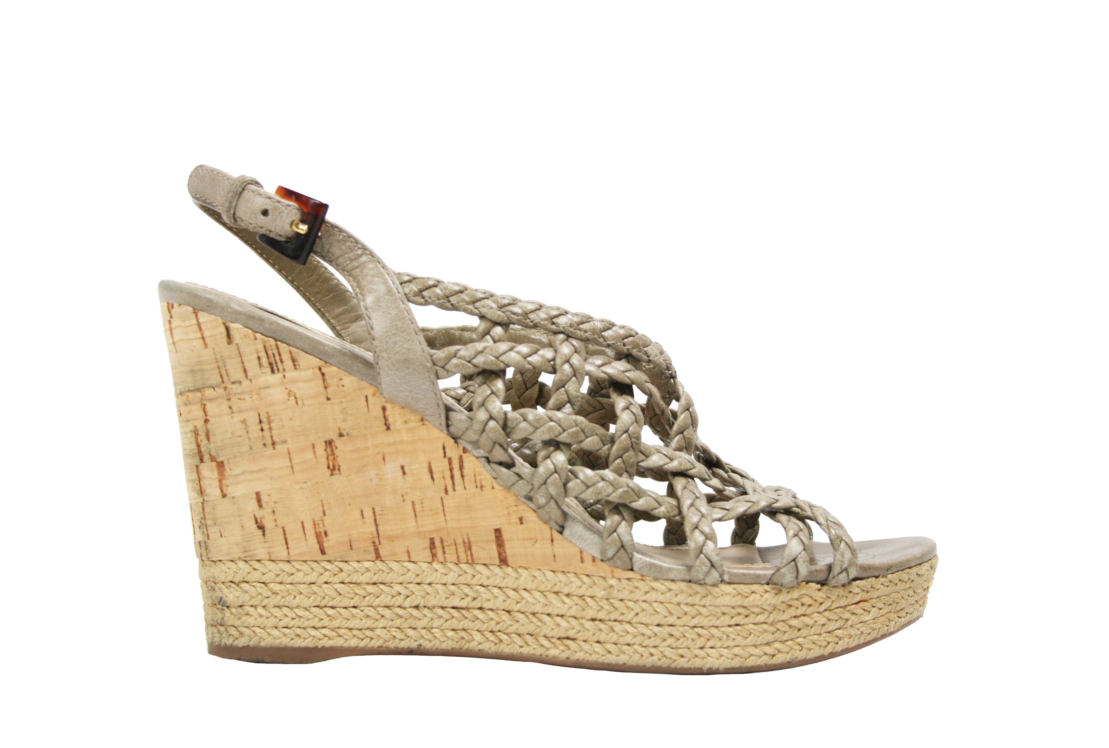 Prada Y2K Wedge Woven Leather Cork Espadrille Sandals Size US 6 / IT 36 - 2 Thumbnail