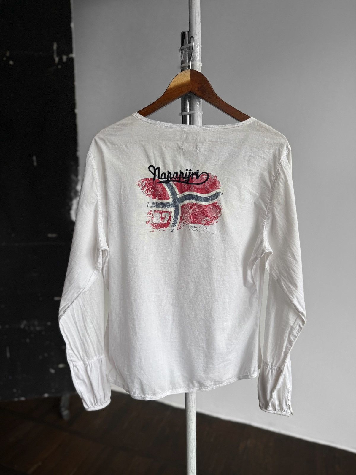 Napapijri Napapijri Womens White Long Sleeve Blouse Shirt Flag Print Size XL / US 12-14 / IT 48-50 - 2 Thumbnail
