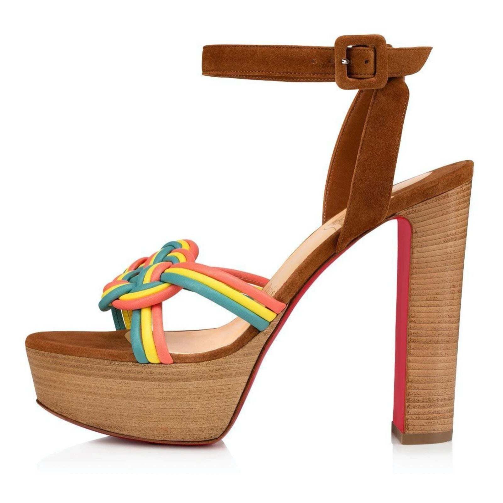 Christian Louboutin Ella 130 Brown Red Ankle Strap Platform Sandal Heel Pump 36 Size US 6 / IT 36 - 3 Thumbnail