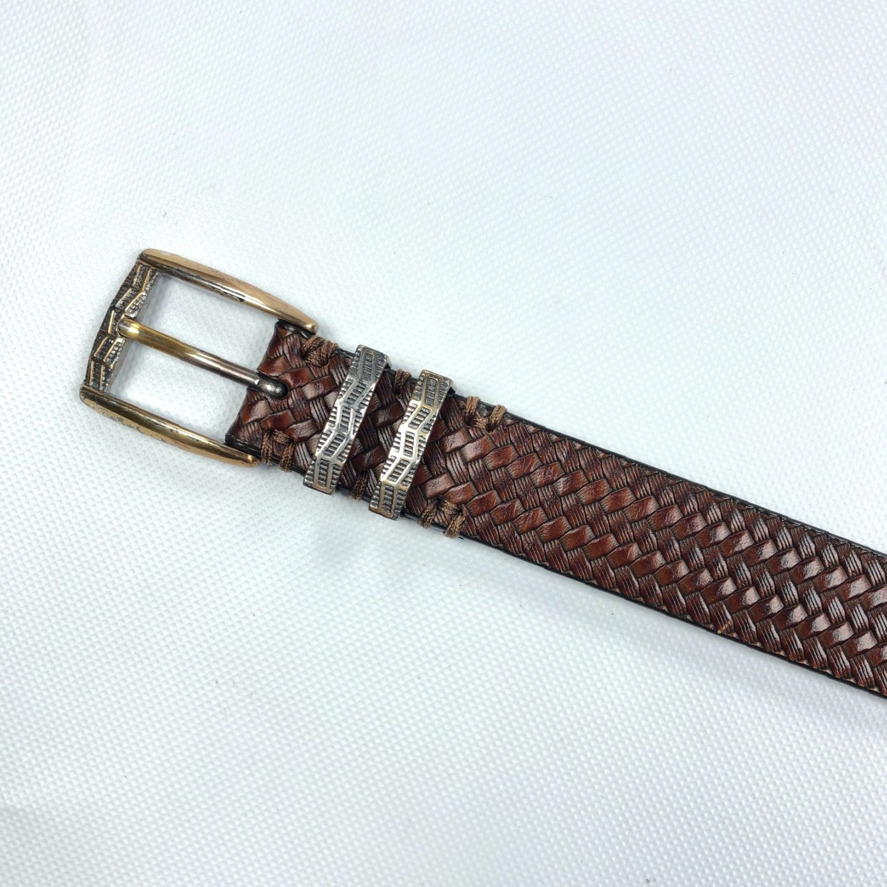 Vintage Leather Island Belt Belt by Bill Lavin Brown 36 Basket Weave Brass Buckle Dress Mens Size 36 - 6 Thumbnail
