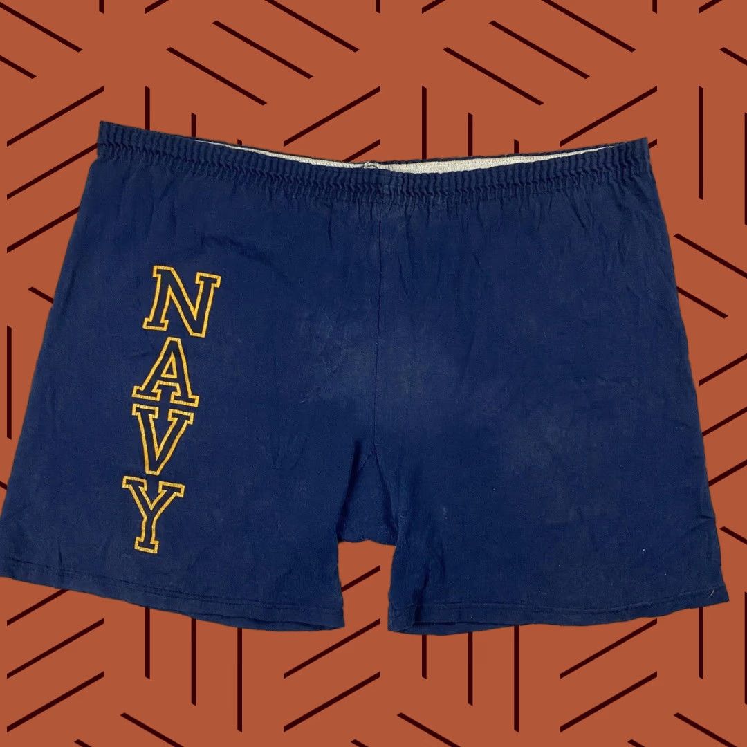 Soffe VINTAGE 90s Navy Shorts Men's 2XL Athletic Casual Made in USA Blue Cotton Blend Spellout Military Logo Size US 39 - 1 Thumbnail