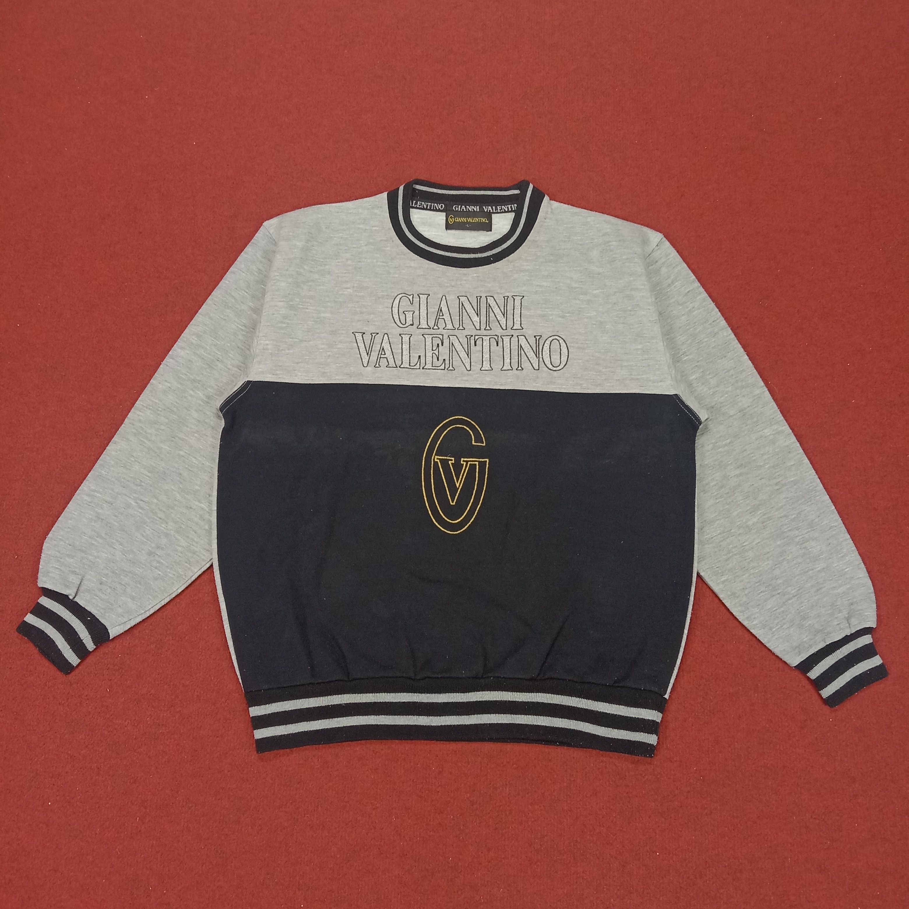 image of Gianni Valentino Center Spell Out Logo Design Sweatshirt in Black/Grey, Men's (Size Large)