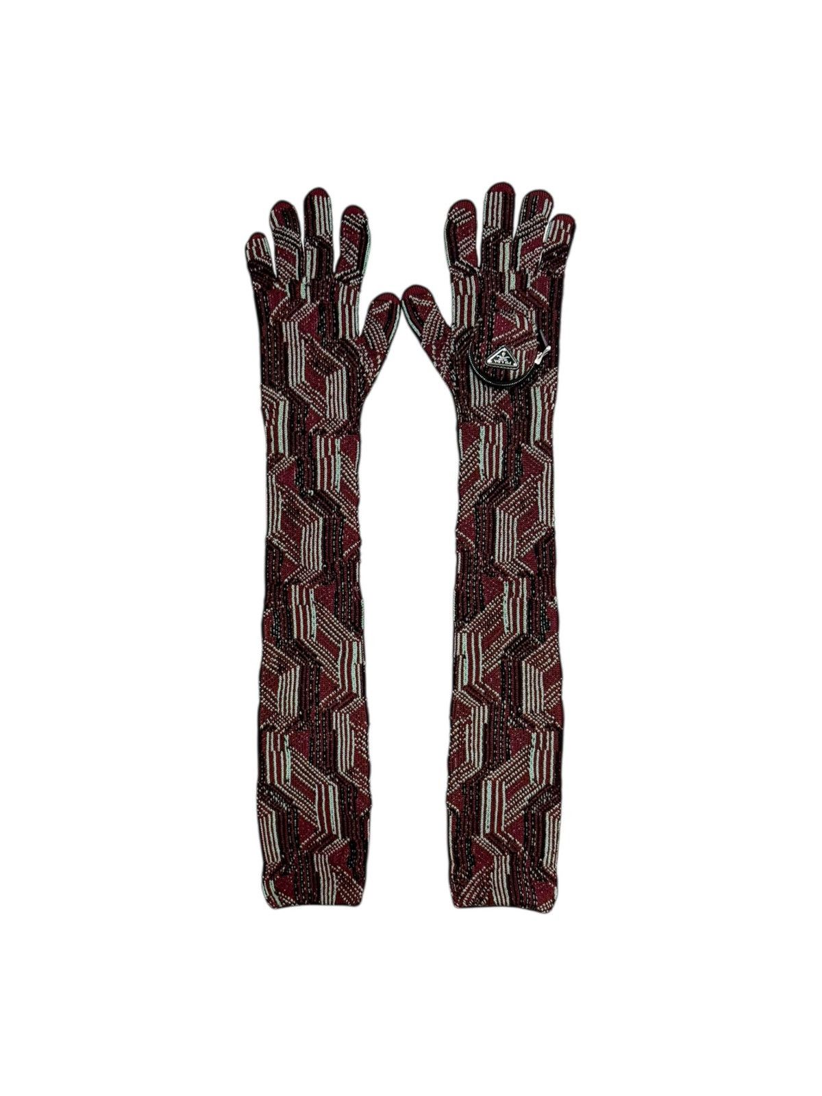 Prada PRADA F/W 2021 Long Jacquard Wool Gloves w/ Circle Zip Pouch Size ONE SIZE - 2 Thumbnail
