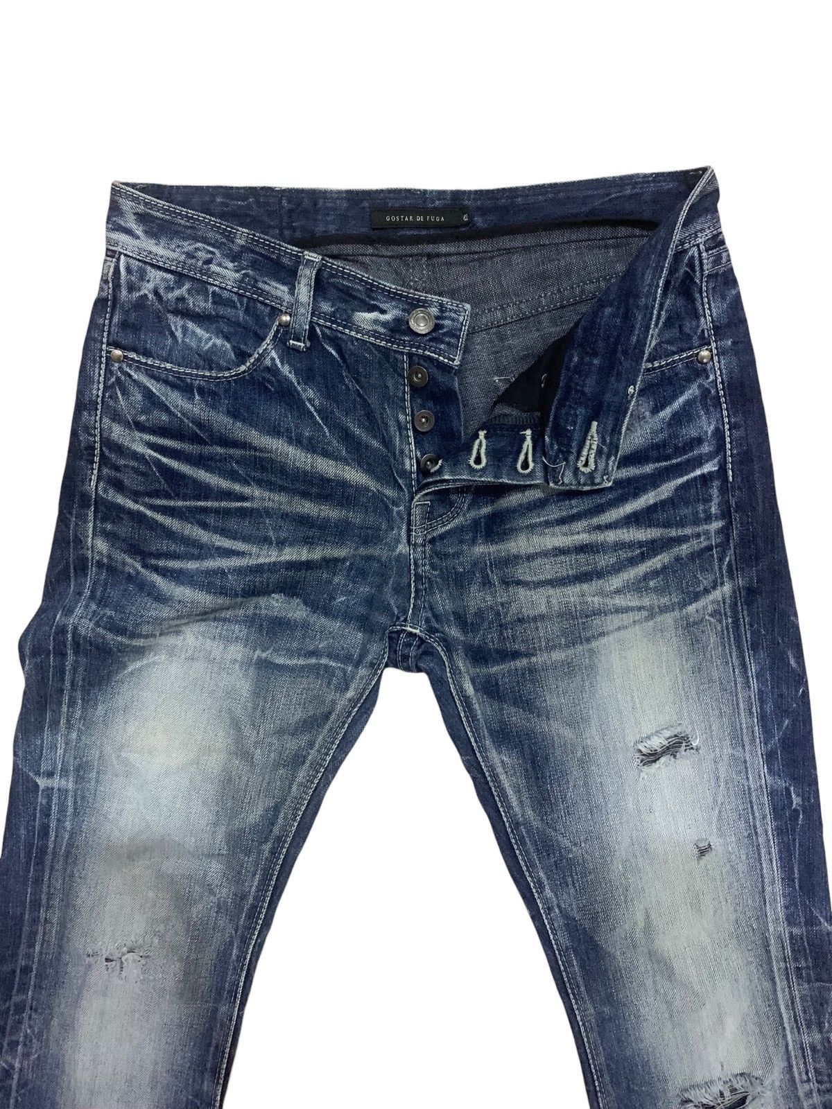 GOSTAR DE FUGA × Japanese Brand 🔥Flare🔥 Vintage Gostar De Fuga Distress Button Fly Jean Size US 31 - 3 Thumbnail