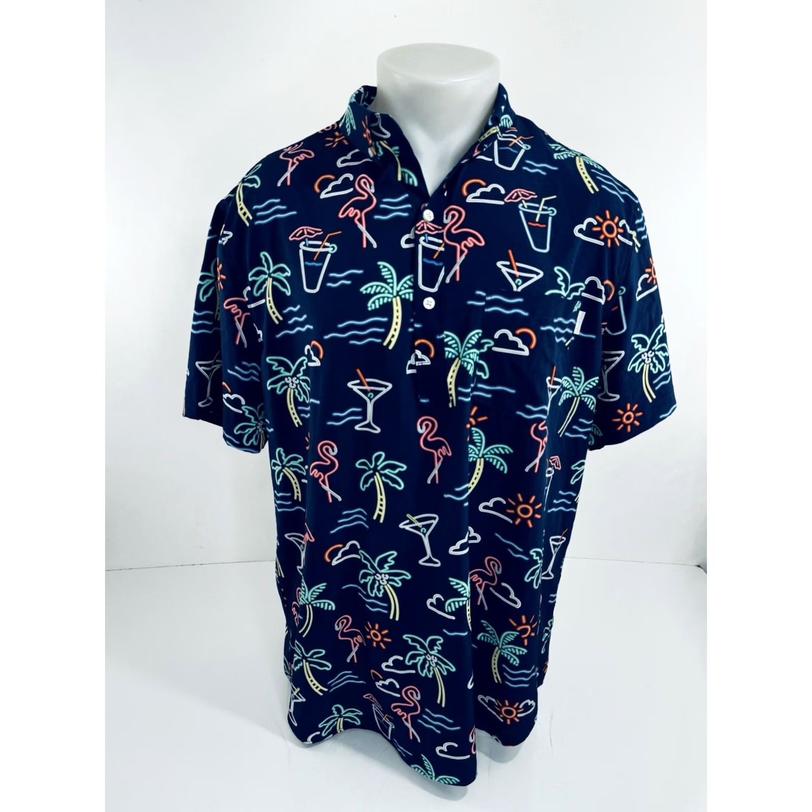 Chubbies Chubbies Shirt Mens 2XL Blue Hawaiian Flamingo Palm Neon Miami Aloha Button-Up Short Sleeve Size US XXL / EU 58 / 5 - 2 Thumbnail