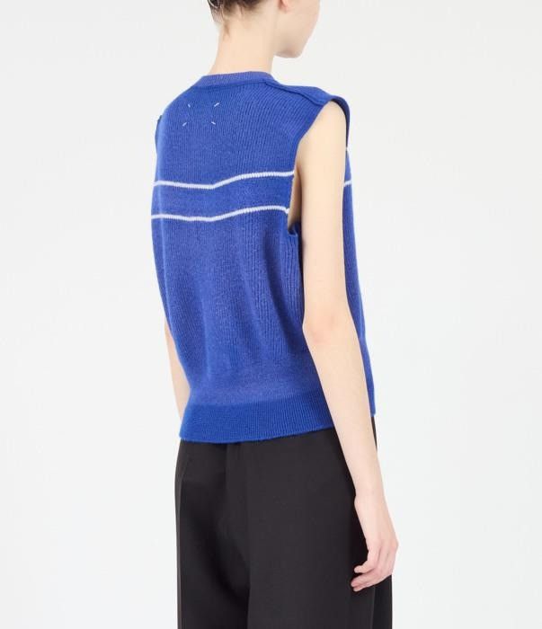 Maison Margiela o1bcso1str0526 Sunbleached Wool Gilet in Blue Size L / US 10 / IT 46 - 3 Thumbnail