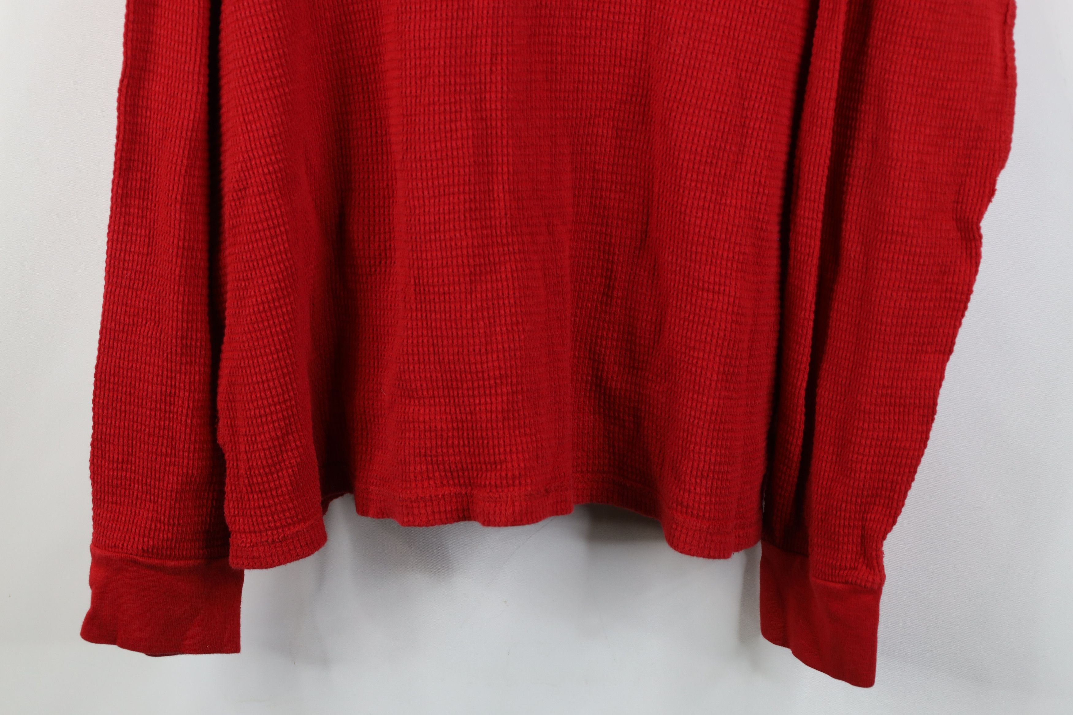 Ralph Lauren Vintage 90s Ralph Lauren Waffle Knit Henley Hoodie Red Size US XXL / EU 58 / 5 - 3 Thumbnail