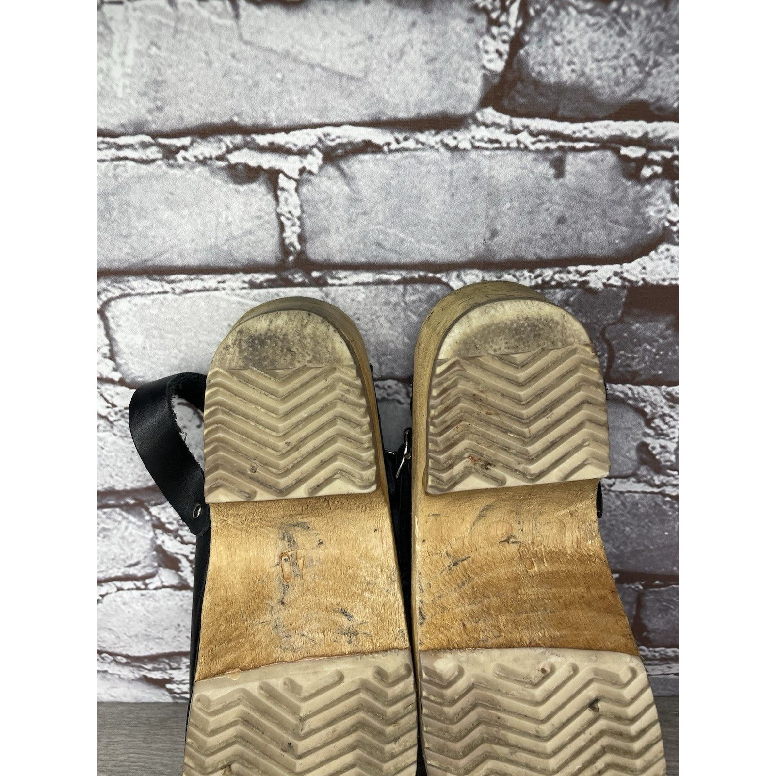 Miansai MIA Alma Swedish Black Leather Wooden Heel Strap Clogs Women Size US 9.5 / IT 39.5 - 9 Thumbnail