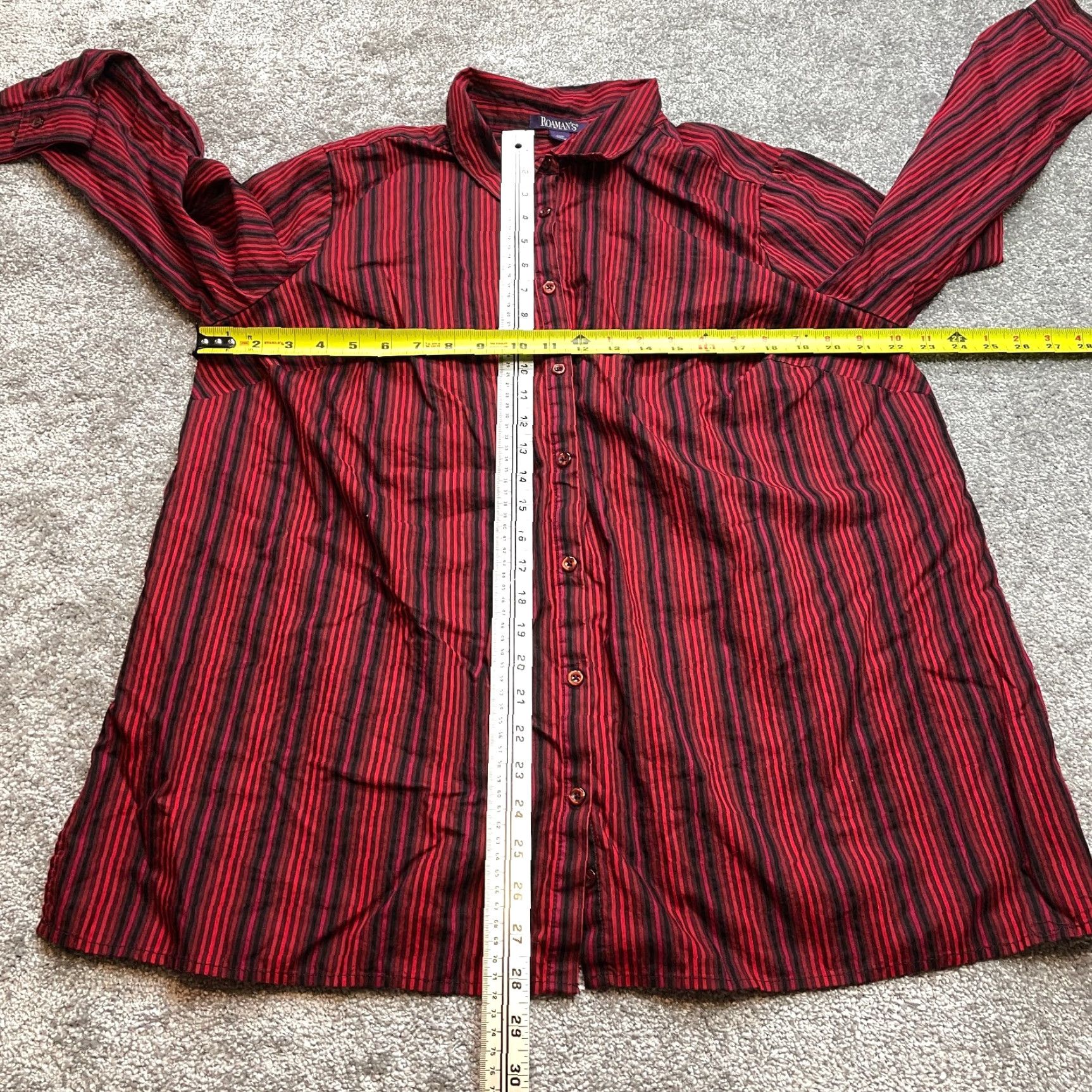 Vintage Romans Button Up Shirt Womens 20W Plus Red Blue Striped Long Sleeve Collared Top Size 3XL / US 20-22 - 6 Thumbnail