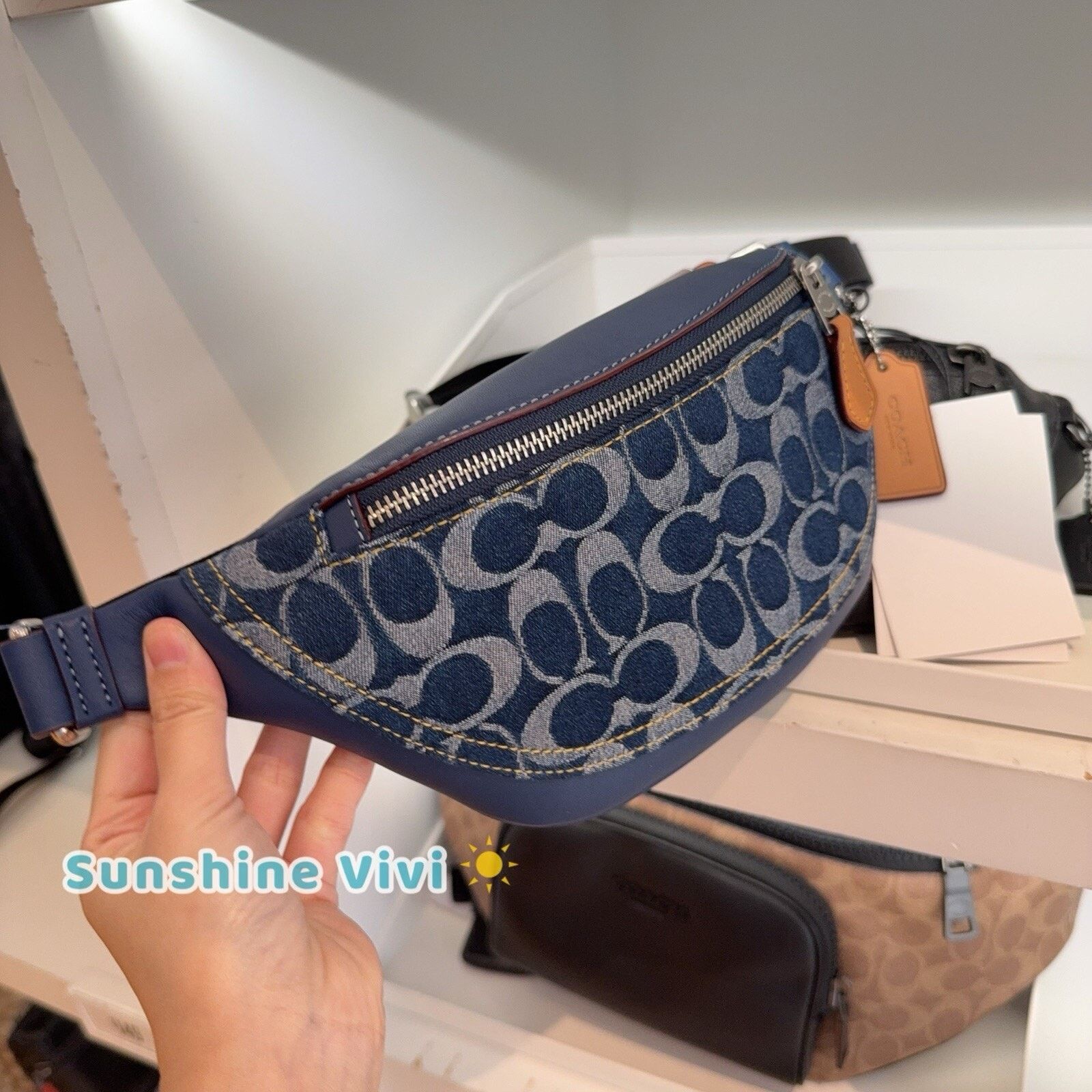 Coach NWT Coach Warren Mini Belt Bag Denim CY886 Silver/Deep Blue Size ONE SIZE - 2 Thumbnail