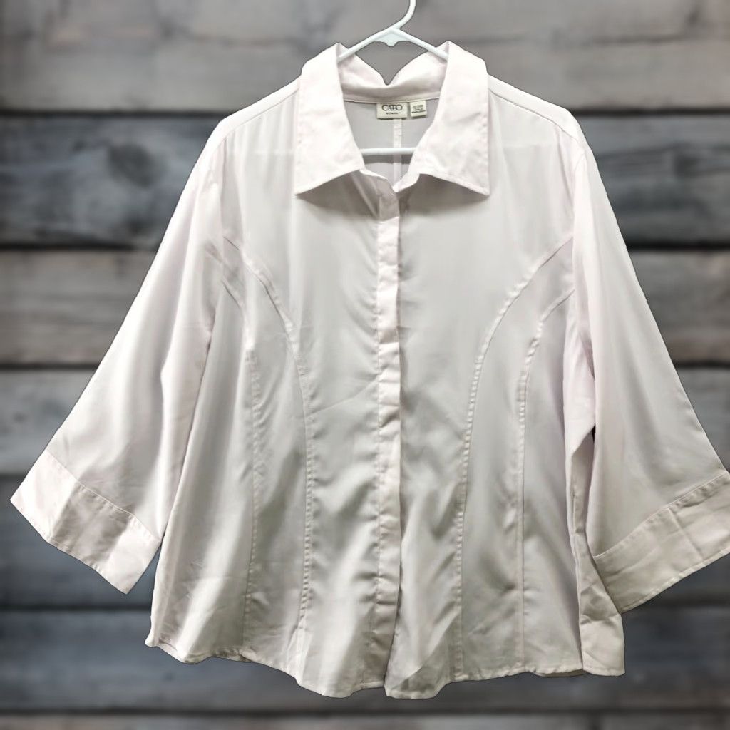 Vintage CATO White Button Down Shirt Womens 24W 3/4 Sleeve Blouse (Plus) Size 4XL / US 24-26 - 1 Thumbnail