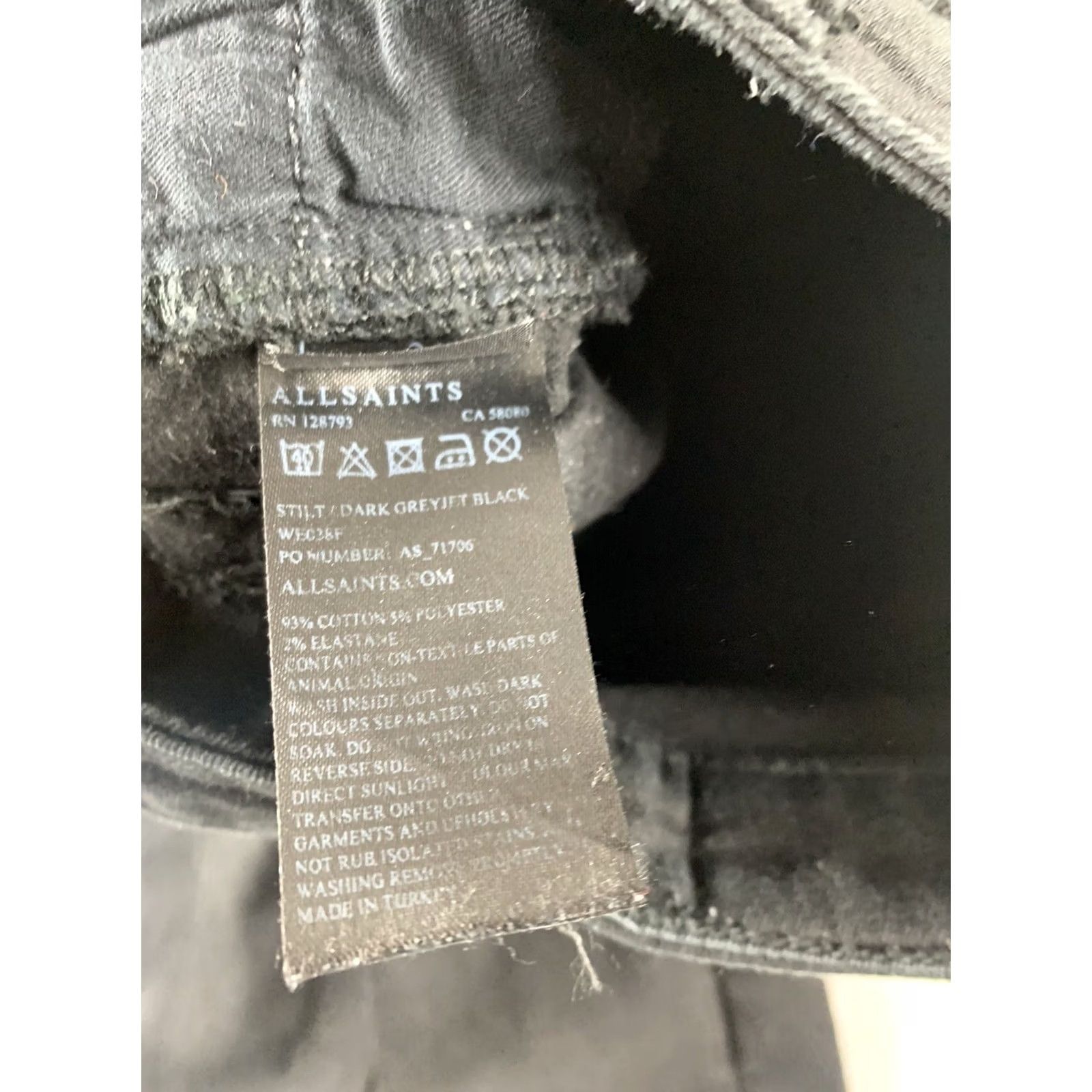 Allsaints ALLSAINTS STILT Skinny Jeans Womens 24 Black Belt Loops Button Zip Pockets Denim Size 42" / US 20 - 8 Thumbnail