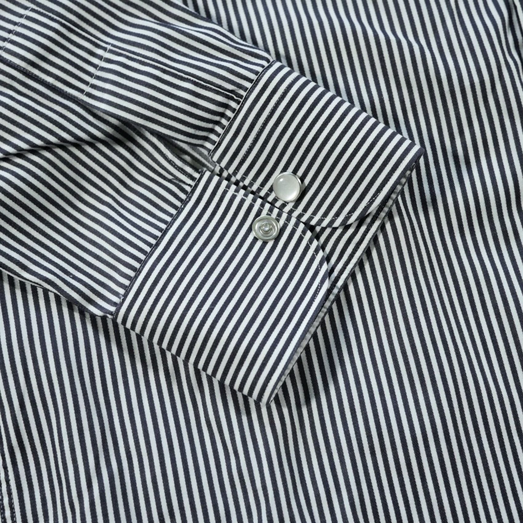 Ermenegildo Zegna Zegna Shirt Mens Large 16 Drop 8 Black Striped Pearl Snap Barrel Button-Up Classic Cotton Denim Cap Sleeve Mens Size US L / EU 52-54 / 3 - 2 Thumbnail