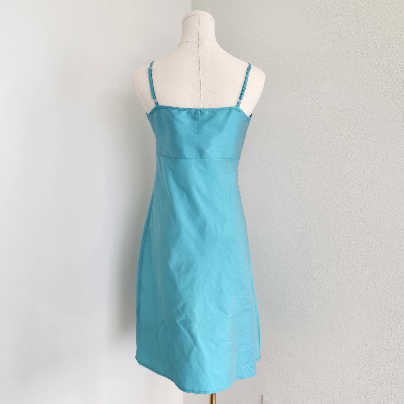 Vintage Frances Valentine Shiny Teal Empire Waist Slip Dress Y2K XS Size XS / US 0-2 / IT 36-38 - 6 Thumbnail