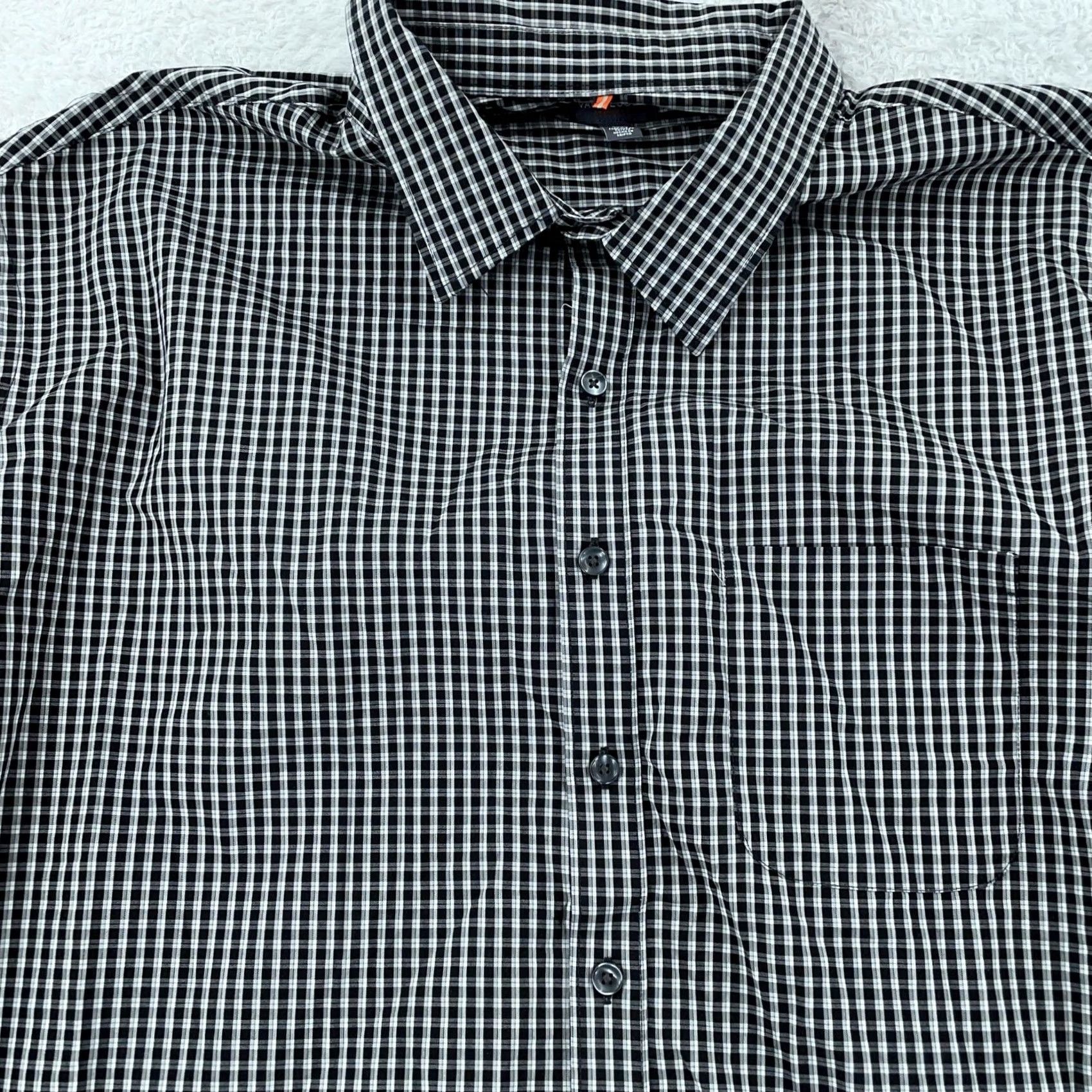 Van Heusen Van Heusen Dress Shirt Mens 3XLT Black White Check Collared Button Up Shirt Size 48R - 2 Thumbnail