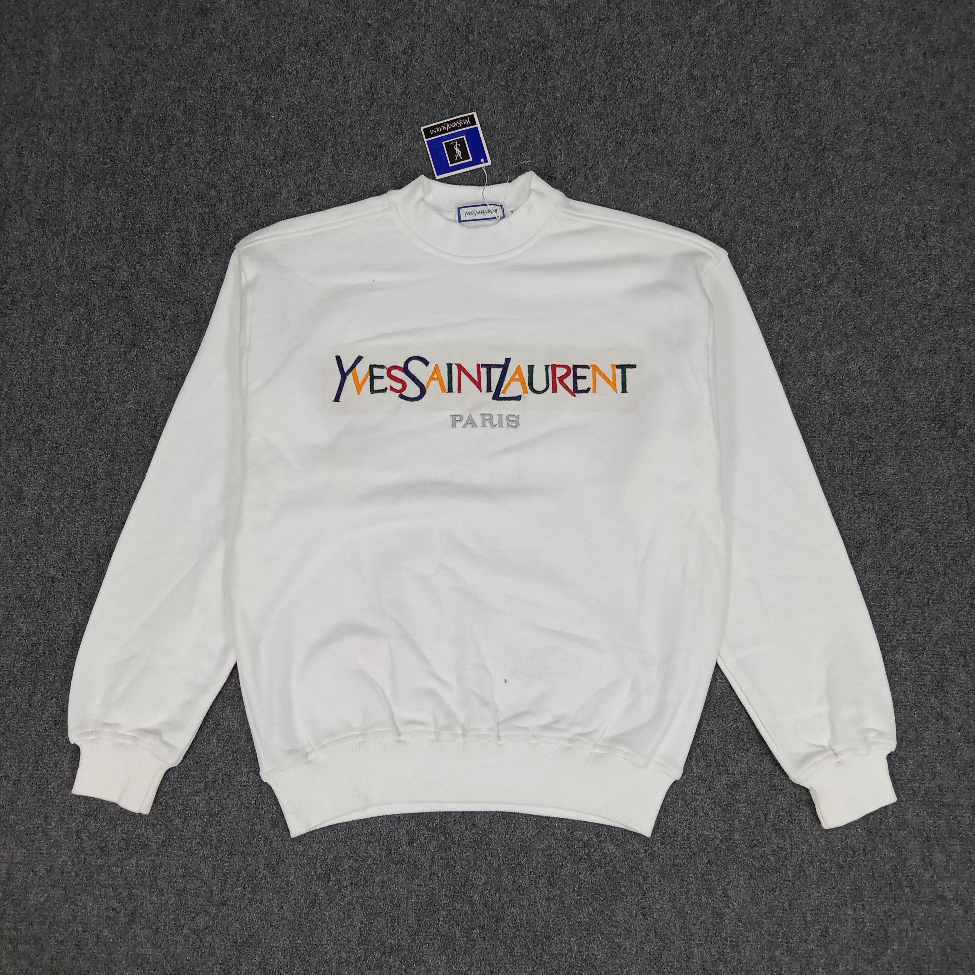 Designer × Vintage Yves Saint Laurent Embroidery Spellout Sweatshirt Size US M / EU 48-50 / 2 - 1 Thumbnail