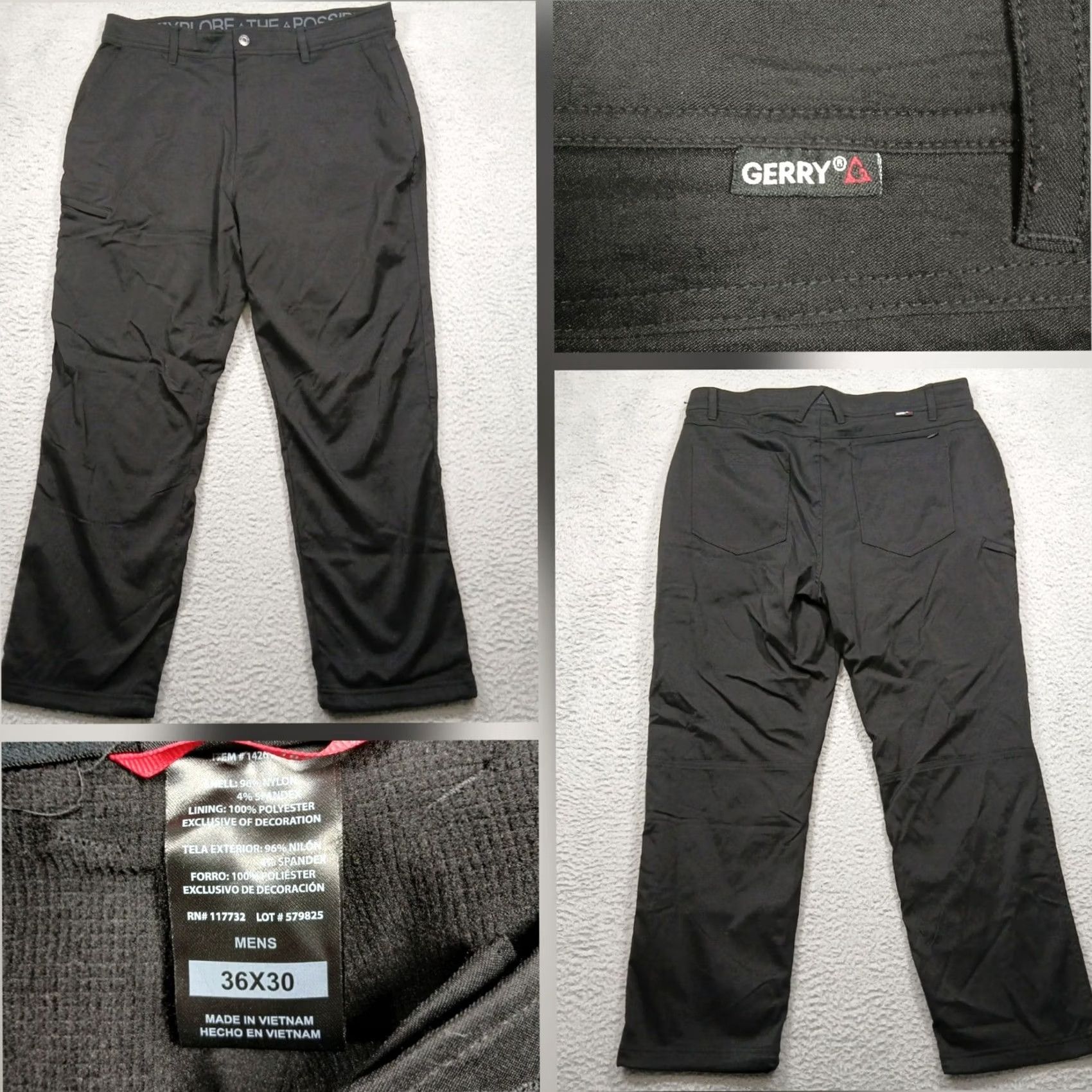 Vintage Gerry Pants Men's 36x30 Black Nylon Spandex Polyester Cargo Hiking Outdoor Regular 30 Inseam With Pockets Zipper Button Adjustable Waist Wool? Size US 36 / EU 52 - 2 Thumbnail