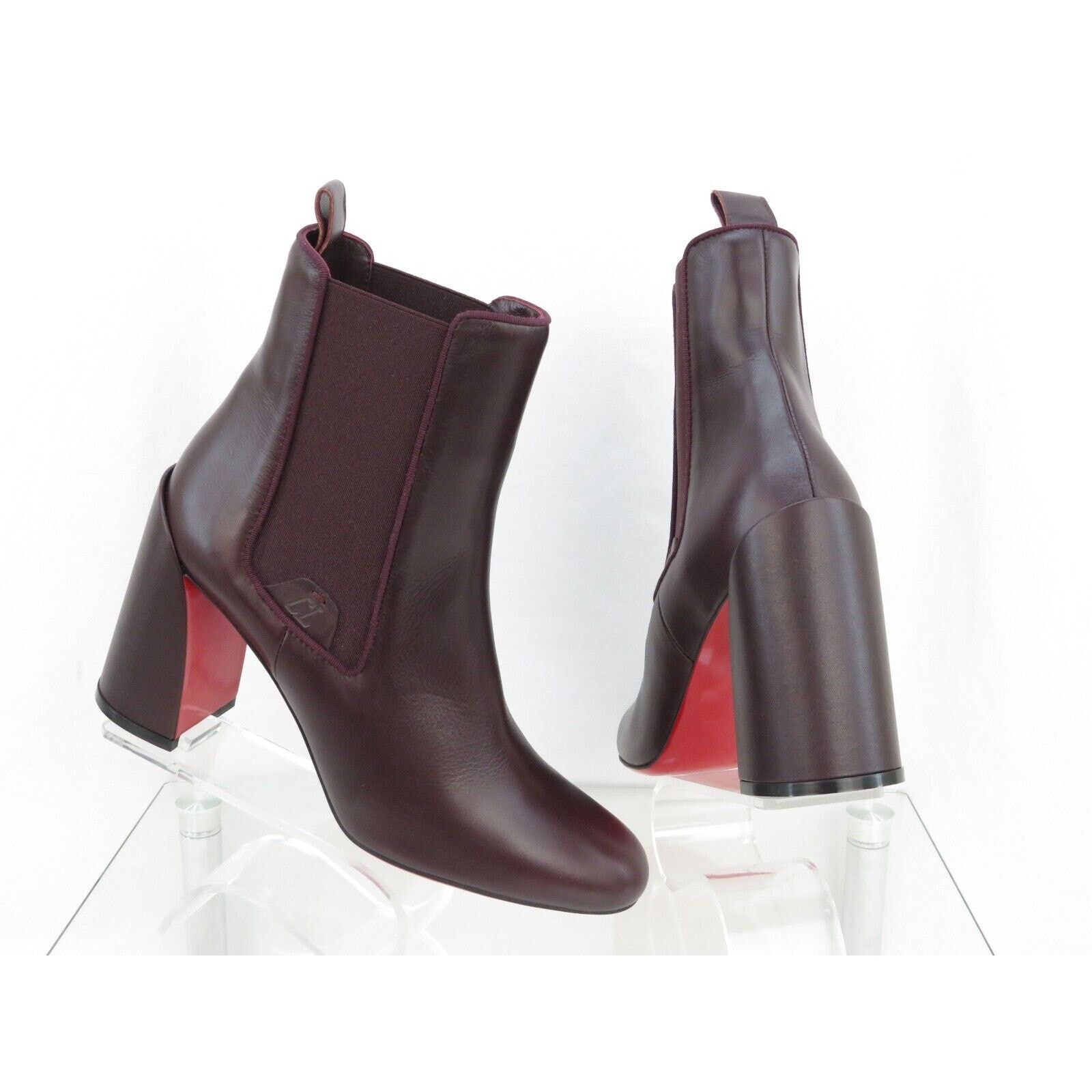 Christian Louboutin LOUBOUTIN TURELASTIC BURGUNDY LEATHER HEEL ANKLE BOOTS 40 Size US 10 / IT 40 - 5 Thumbnail