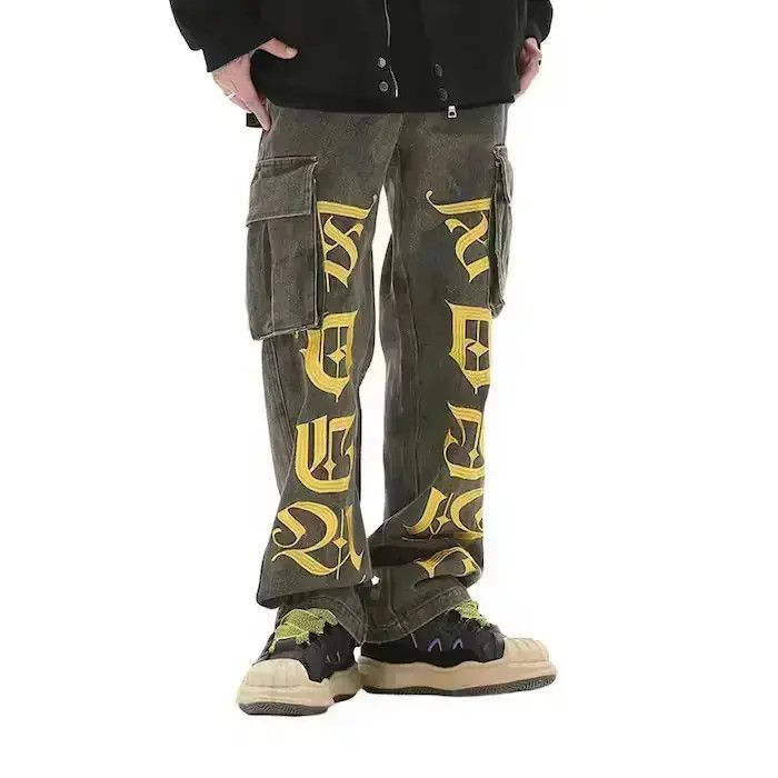 Japanese Brand Letters Cargo Stacked Denim Jeans Size US 32 / EU 48 - 1 Thumbnail