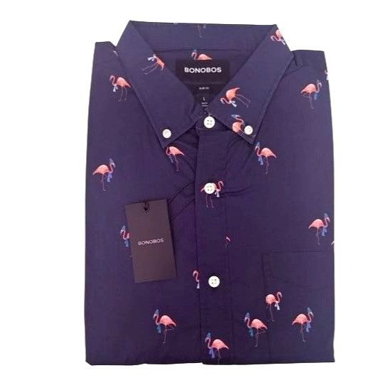 Bonobos Bonobos Mens Navy Blue Flamingo Print Slim Fit Stretch Butto Size US L / EU 52-54 / 3 - 2 Thumbnail