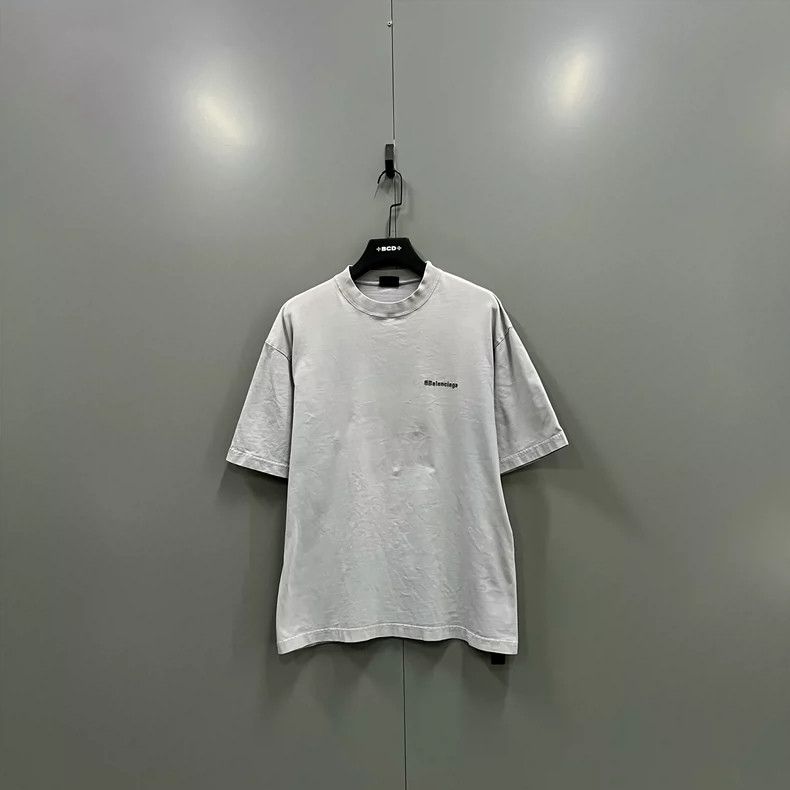 Balenciaga Grey Small Logo Embroidery Short Sleeve