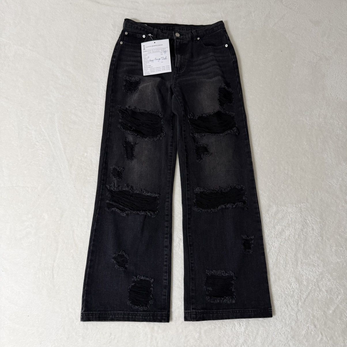 Hysteric Glamour Japanese Luraku Distressed Wide Leg Jeans Black Size US 30 / EU 46 - 1 Thumbnail