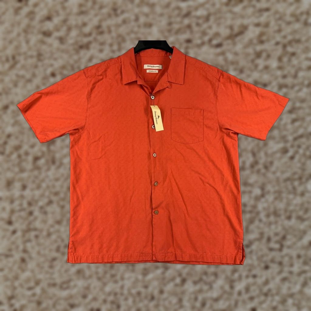 Tommy Bahama Tommy Bahama Shirt Men XL Orange Silk Button-Up Hawaiian Vacation Resort 100% Silk Button-Up Aloha Beach Vacation Mens Shirts Size US XL / EU 56 / 4 - 1 Thumbnail