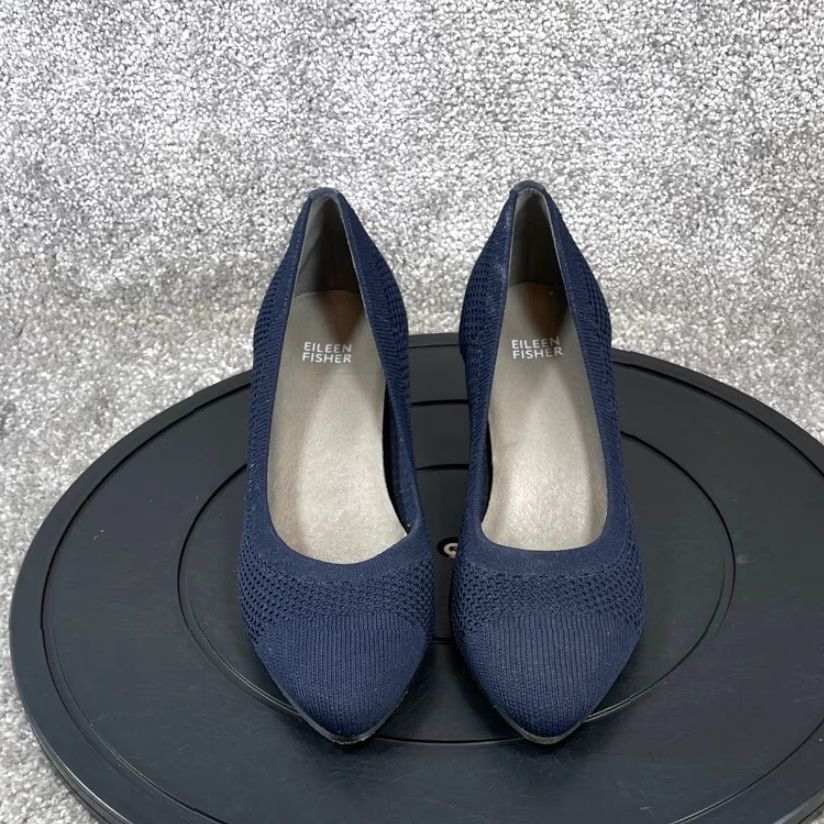 Eileen Fisher Eileen Fisher Kiss Pump Heels Womens Size 7.5 Navy Blue Cuban Stretch Size US 7.5 / IT 37.5 - 2 Thumbnail