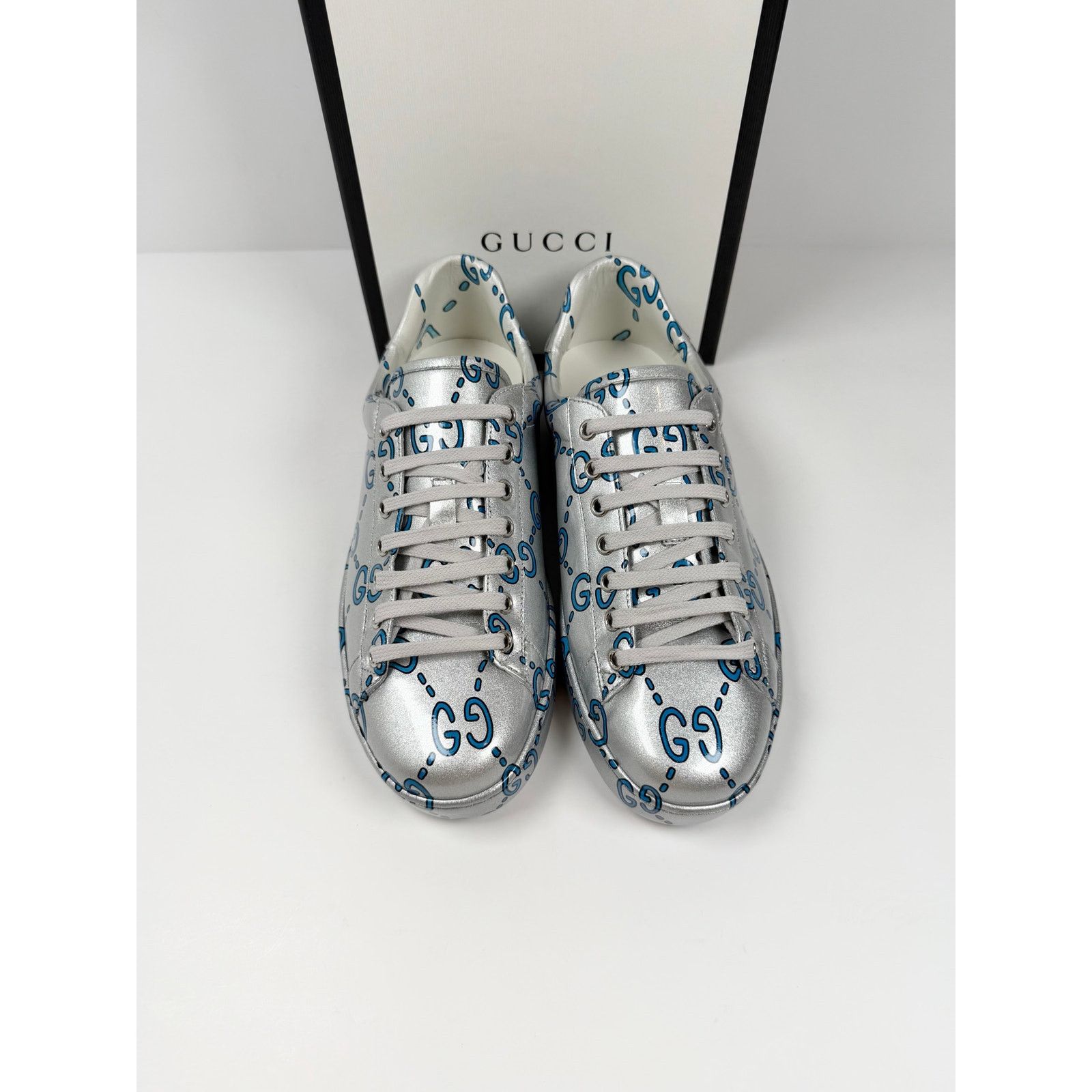 Gucci Size 8US - Gucci Ace GG Metallic Silver NEW Size US 8 / EU 41 - 3 Thumbnail